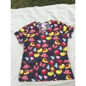 Disney womens scrub top small nurse vet tech Minnie Mouse ears polka dot cotton
